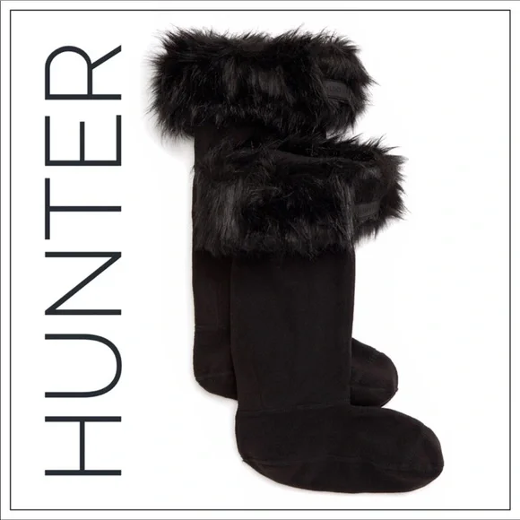 NWT Hunter black faux fur tall boot socks M 5-7 - Picture 2 of 10